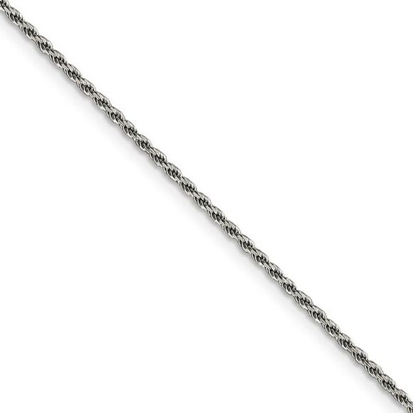 1.5mm Rhodium Plated S.Silver Solid D/C Rope Chain Necklace 26 Inch